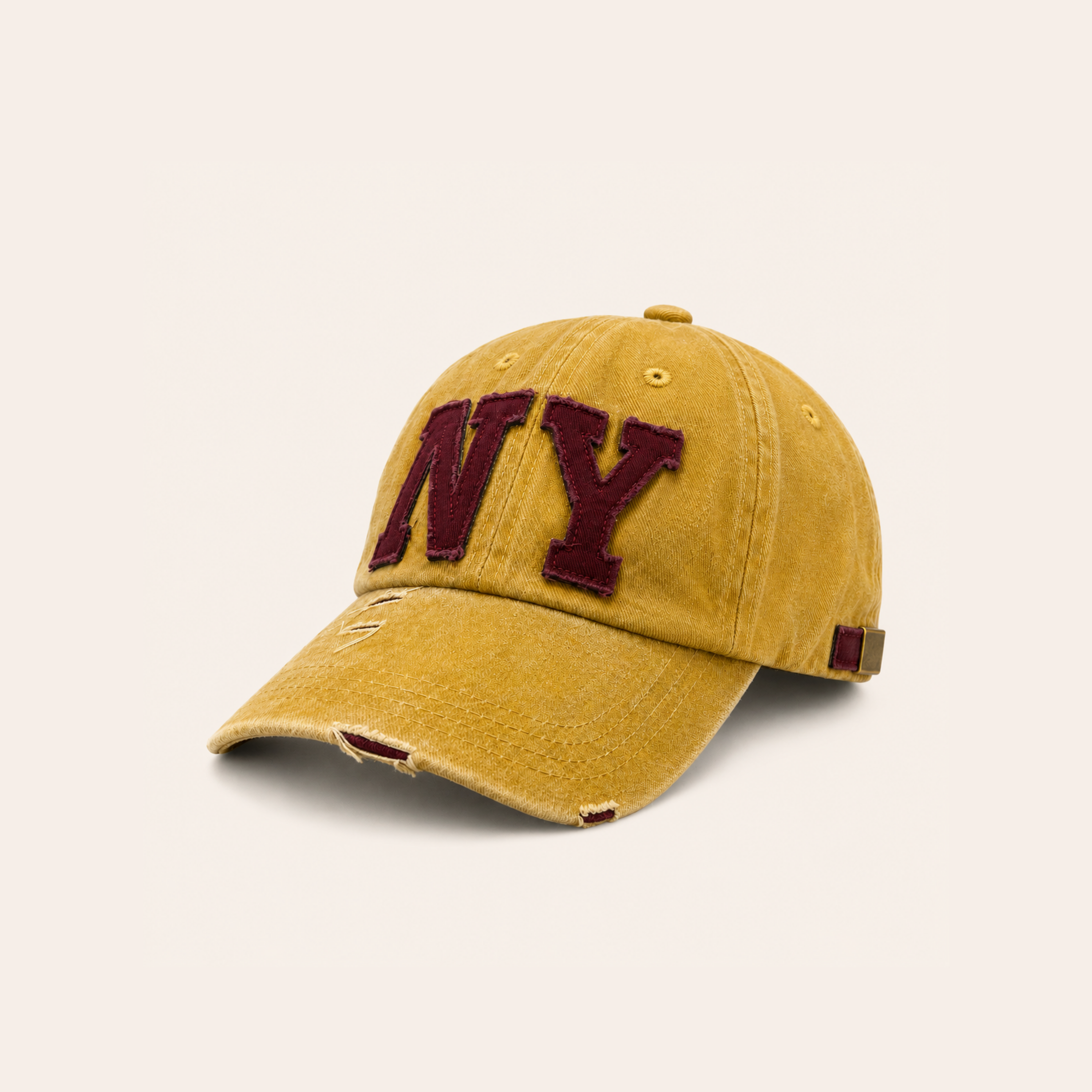 Mustard NY Distressed Baseball Cap