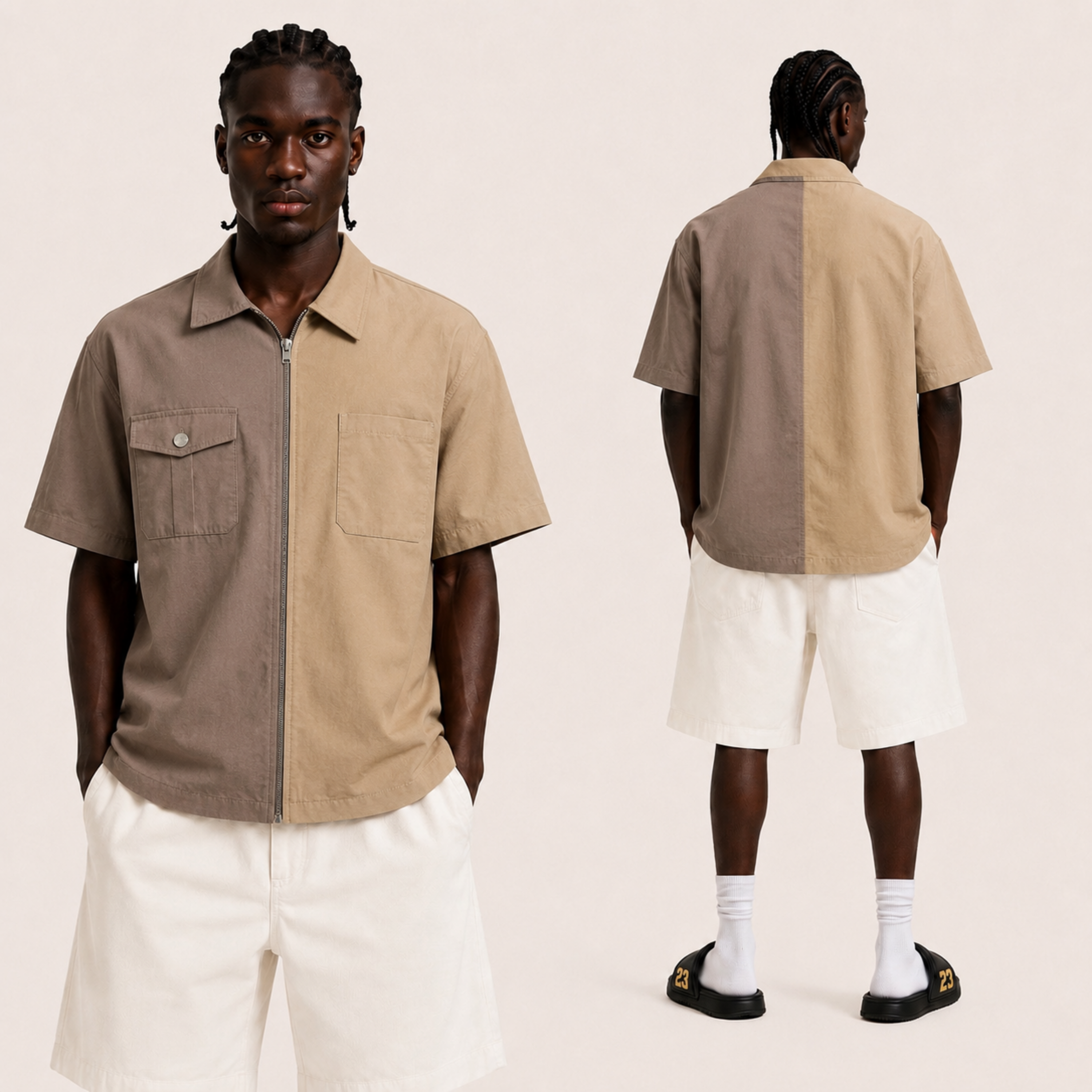Two-Tone Utility Zip-Up Turkish Shirt