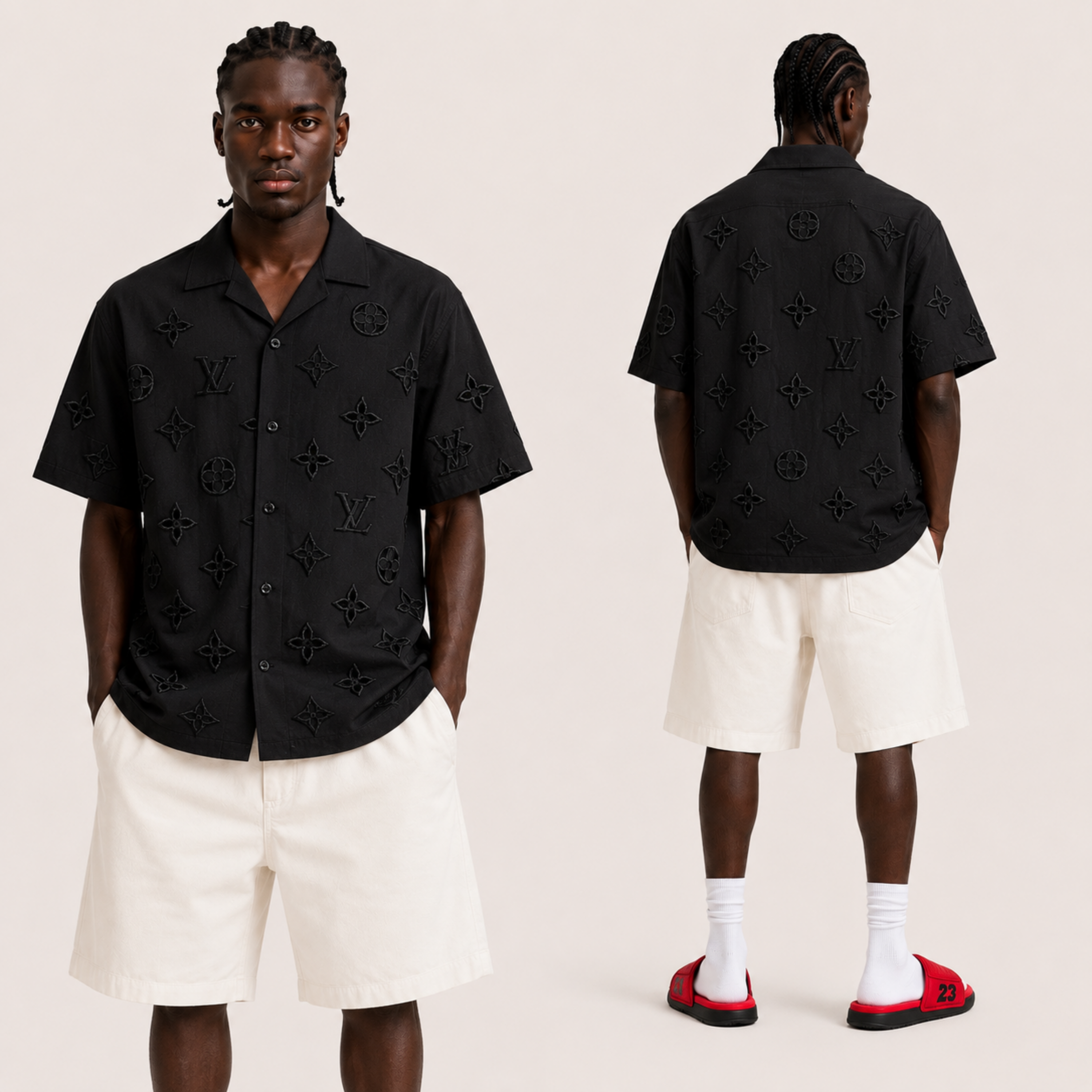Black Laser-Cut Monogram Turkish Shirt