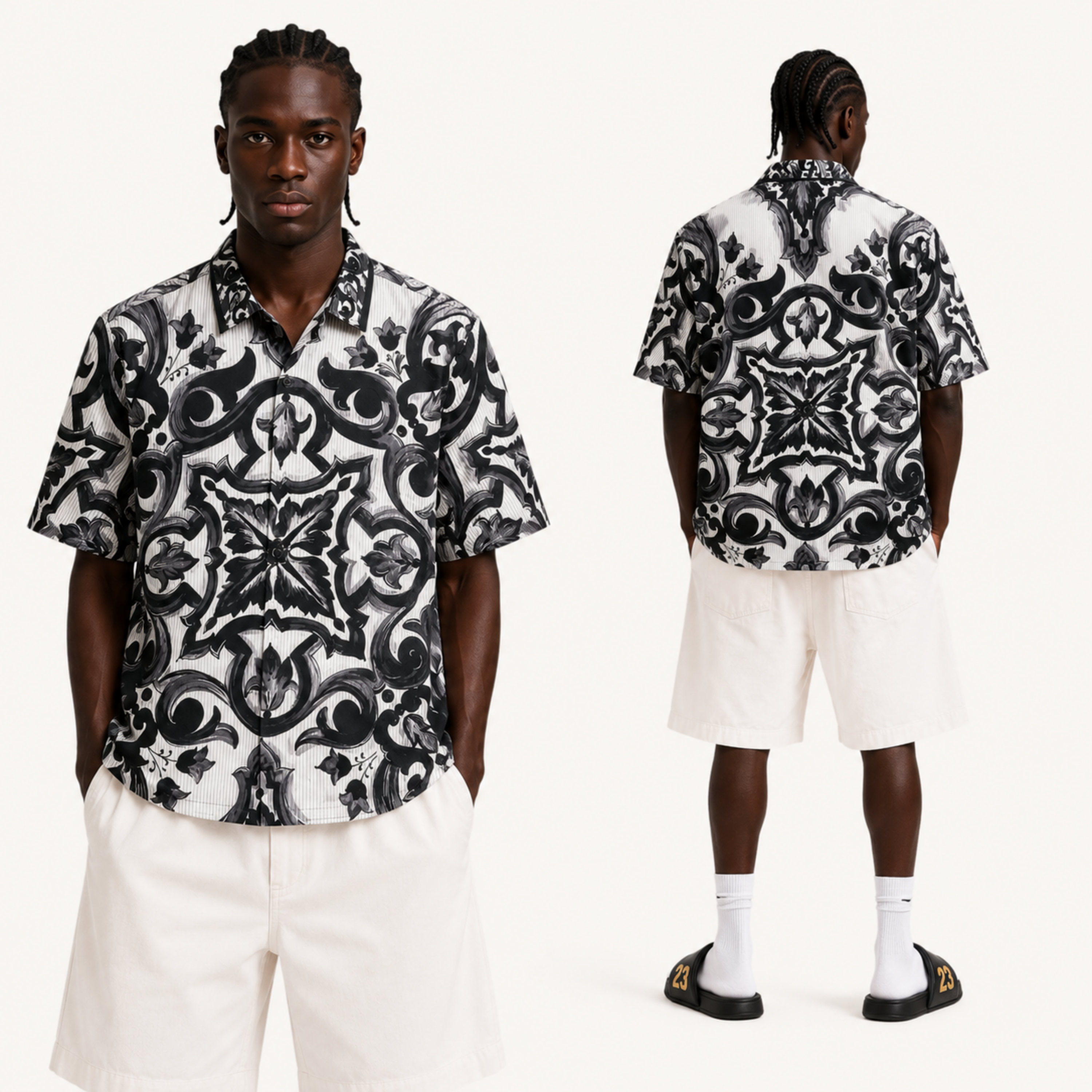 Black White Abstract Print Turkish Shirt